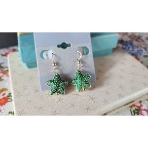 GF Double-Sided Green Star Dangling Earrings